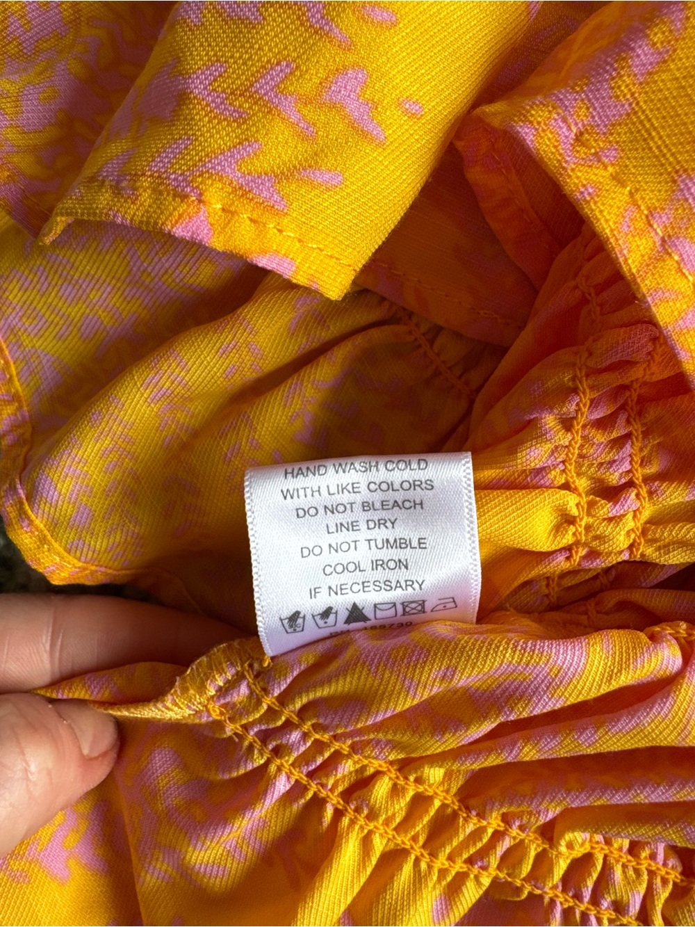 Rose & Olive Orange and Pink V-Neck Smocked Waist Blouse | Medium - Picture 7 of 9